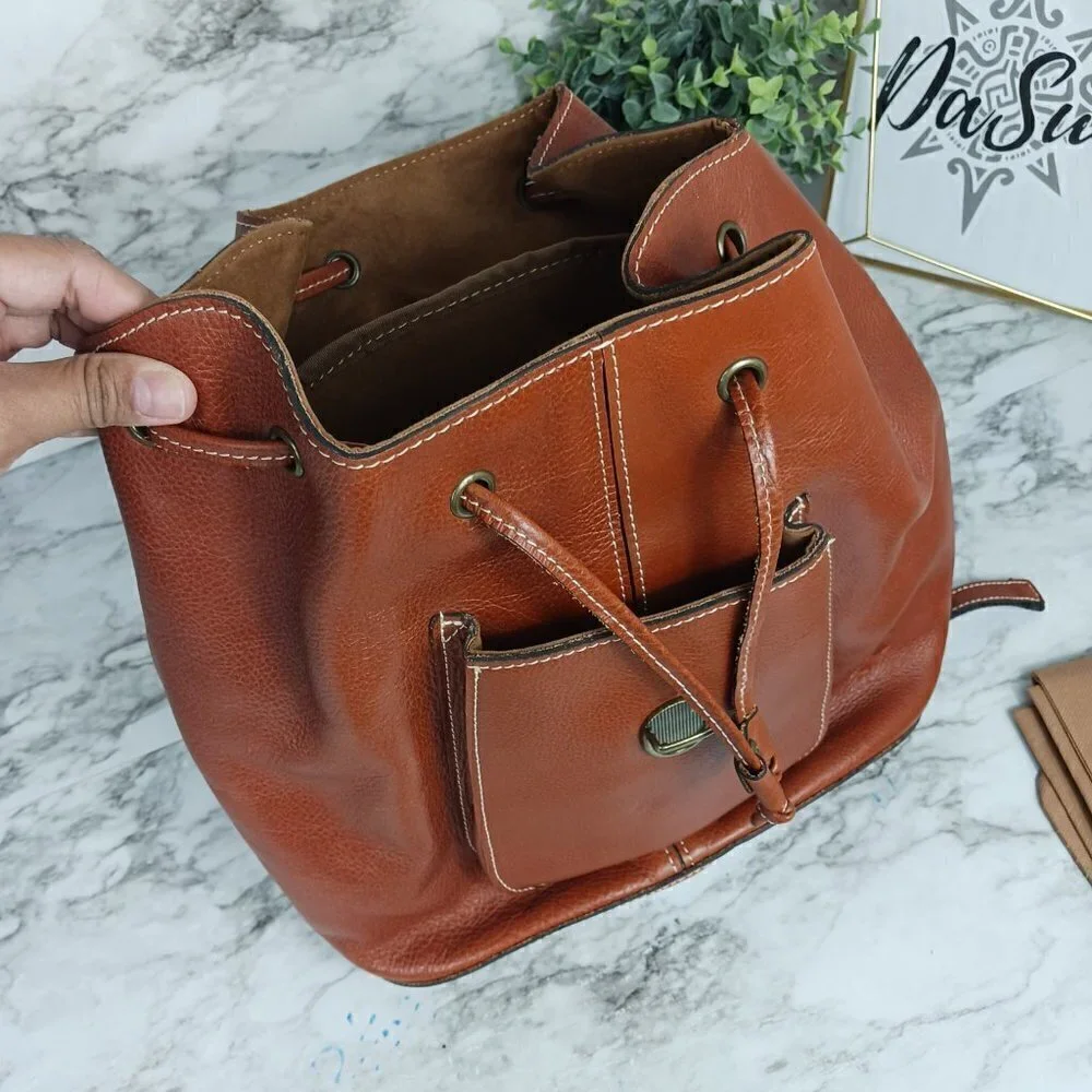 PATRICIA NASH Large Genuine Leather tan Backpack Shoulder Bag women's NEW